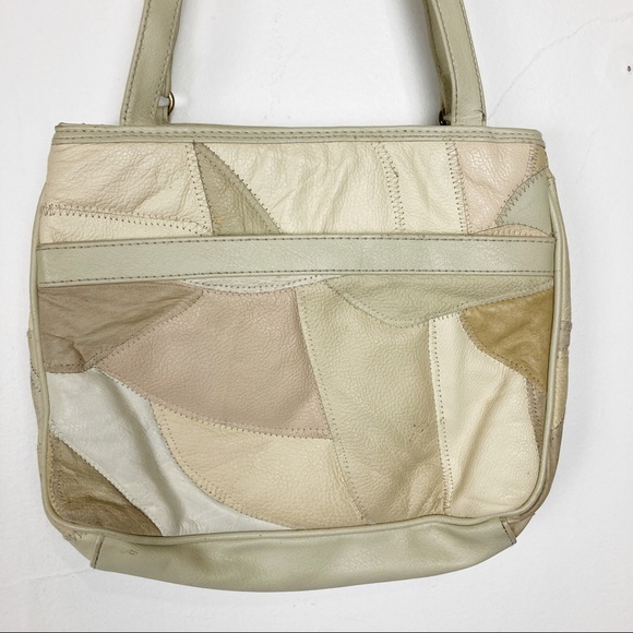 Vintage leather patchwork purse 80s 90s cream pink retro neutral beige white - Picture 3 of 12